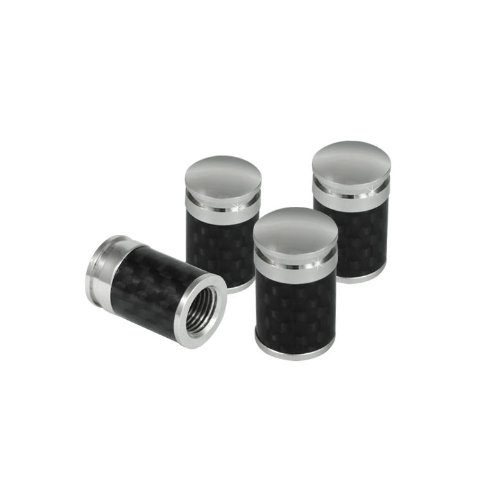 AeroDesigns Carbon Fiber Valve Stem Cap Cover -Hot Ride- Chrome Carbon Black Steel Pressure Valve Stems Caps Universal Fits ALL Cars Trucks SUV Bike & Bicycle ( Fit All Factory / OEM / Racing Wheels )