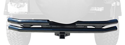 RAMPAGE PRODUCTS 7648 Black Double Tube Rear Bumper with Hitch Receiver for 1976-2006 Jeep CJ, Wrangler YJ & TJ
