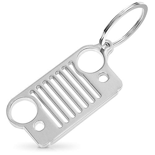 Teenitor Jeep Grille Key Chain, keychain Accessories Laser Cut 304 Stainless Steel, Key Chain Rings, Will Never Rust, Bend or Brake!