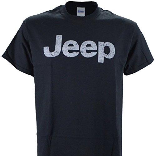 Jeep Distressed Logo on a Black T Shirt, Black, Large