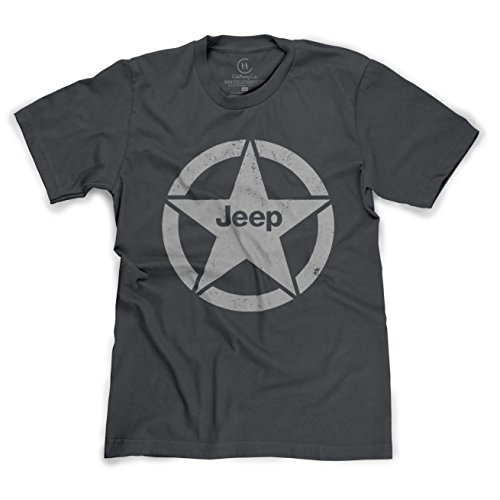 Jeep Shield Star Emblem Distressed 4x4 T-Shirt - (Heather Charcoal) Large
