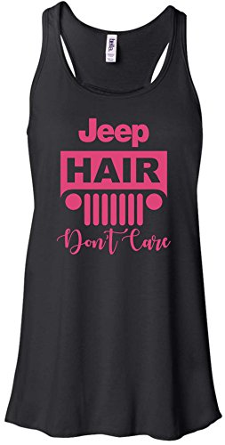 Beach, Lake, Jeep Hair, Don't Care Flowy Ladies Bella Racerback Tank Top (X-Large, Jeep Hair - Black/Pink)