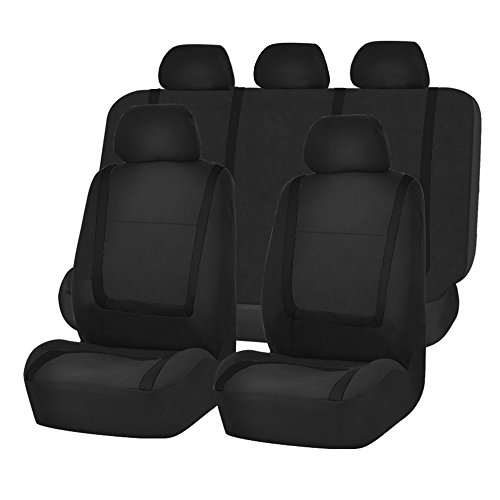 FH Group FH-FB032115 Unique Flat Cloth Seat Cover w. 5 Detachable Headrests and Solid Bench Black- Fit Most Car, Truck, SUV, or Van