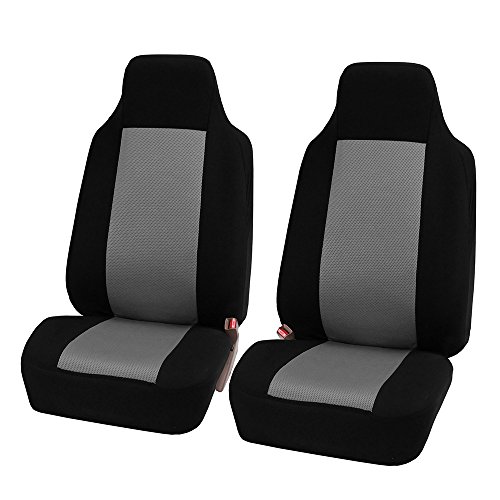 FH-FB102102 Classic Cloth Car Pair Set Seat Covers Gray / Black- Fit Most Car, Truck, Suv, or Van