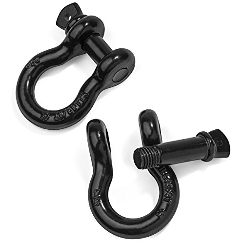 3/4" Shackles by Vault - 2 Pack - Black Powder Coat - Rugged 4.75 Ton (9,500 Lbs) Capacity - Heavy Duty D Ring for Vehicle Recovery, Towing, Stump Removal, More - Accessory for Jeeps & Trucks