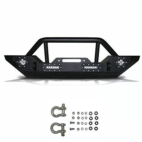 U-Drive Auto Black Textured Front Bumper-15 with 4 LED Lights Rock Crawler W/Winch Plate for 2007-2018 Jeep Wrangler JK (No Wiring Harness)