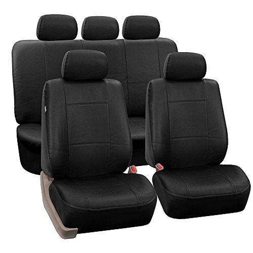 FH GROUP PU002115 Classic PU Leather Car Seat Covers , Airbag compatible and Split Bench, Solid Black Color - Fit Most Car, Truck, Suv, or Van