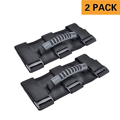 moveland Grab Handle Set for Jeep Wrangler Roll Bars (2 Pack), Easy-to-Fit 3 Straps Design for 1987-2018 Models, Wrangler Accessories (BLACK)