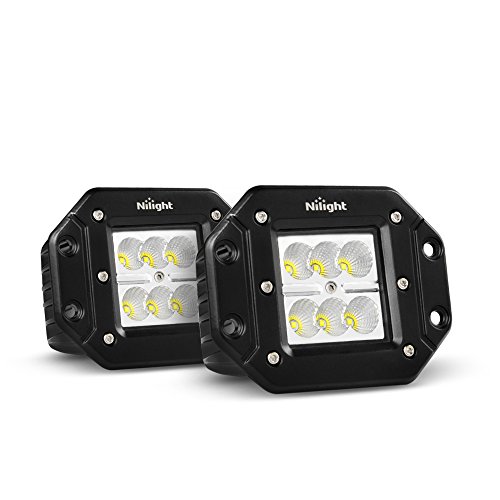 Nilight 2PCS 18W Flood LED Work Light Driving Lights Led Light Bar Off Road Led Lights Flush Mount for Jeep Truck Tacoma Bumper ATV UTV,2 Years Warranty