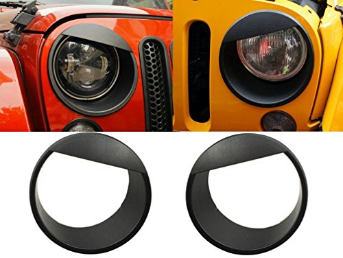 Opall Black Bezels Front Light Headlight Angry Bird Style Trim Cover for Jeep Wrangler JK JKU Rubicon Sahara 2007-2018