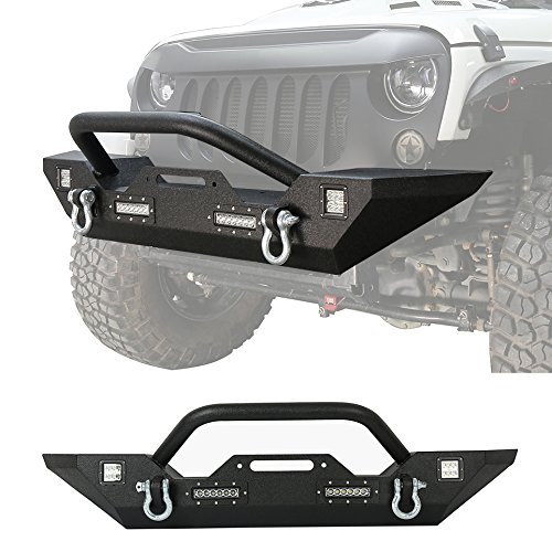 Hooke Road 2007-2018 Jeep Wrangler JK Different Trail Front Bumper w/Winch Plate & 4X LED Accent Lights(Textured Black Finished)
