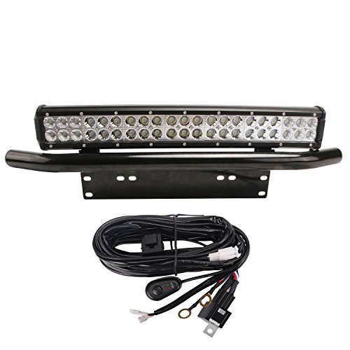 Bangbangche 20'' 126W Combo LED Light Bar+License Plate Light Bracket+10FT 12V Fuse Relay Rocker Switch Wiring Harness, Universal Front Bull Bar Bumper, 2 Fuctions( Mount Lincense Plate, Led Lights)