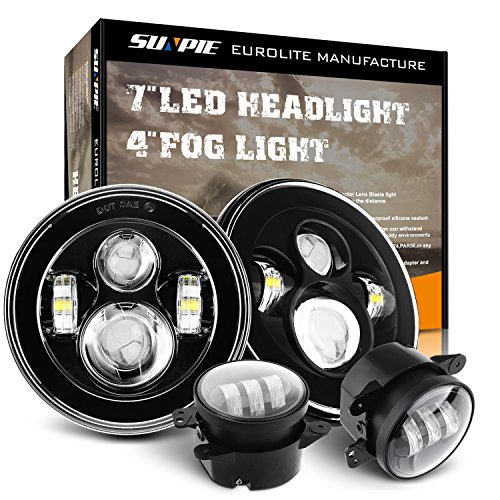 Round 7" LED Headlights + 4 ''LED Fog Lights for Jeep Wrangler JK TJ LJ 1997-2017