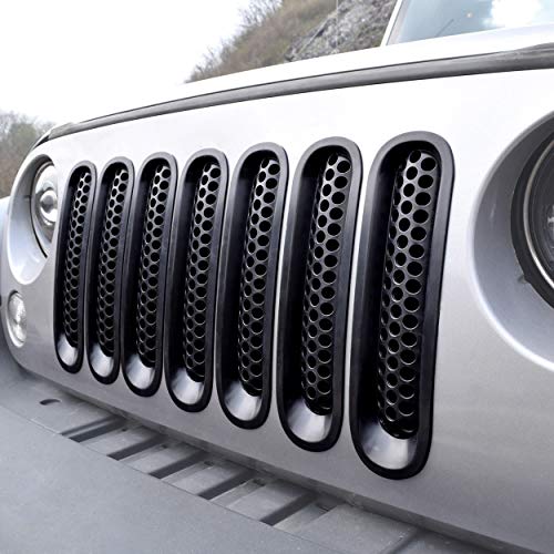 ICARS [Upgrade Clip in Version] Matte Black Mesh Grill Insert Jeep Grille Guard for 2007-2018 Jeep Wrangler JK JKU Unlimited Rubicon Sahara - 7PCS