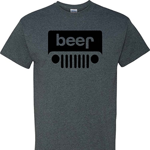 Jeep Wrangler Logo Beer on a Dark Heather Short Sleeve T Shirt,X-Large