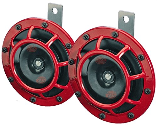 HELLA 003399803 Supertone 12V High Tone/Low Tone Twin Horn Kit with Red Protective Grill, 2 Horns