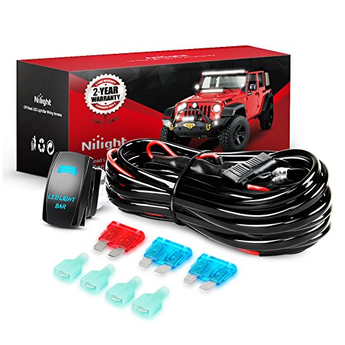 Nilight LED Light Bar Wiring Harness Kit 12V 5Pin Rocker Switch Laser On off Waterproof Switch Power Relay Blade Fuse-2 Lead,2 Years Warranty