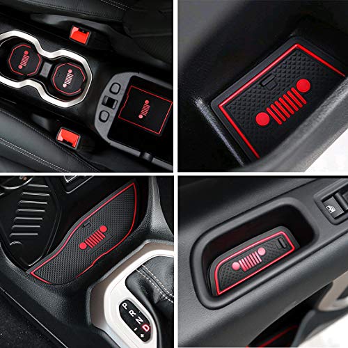 Door Mats Gate Slot Mat Cup Pads Red 16PCS for Jeep Renegade 2016 2017