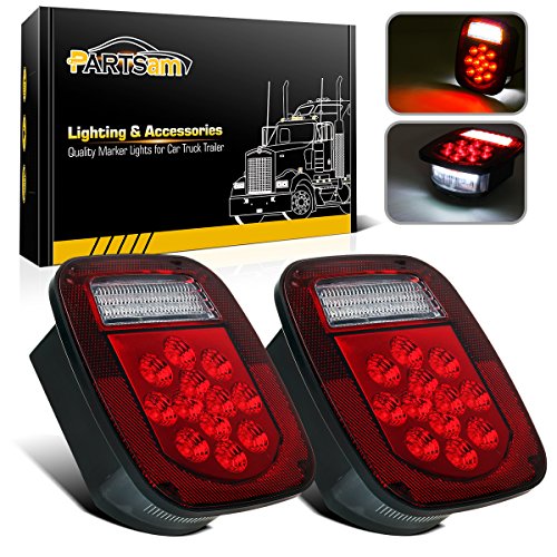 Partsam 2x Red/White 39 LED Stop Turn Tail Stud Lights for Truck Trailer Boat RV Jeep CJ YJ JK