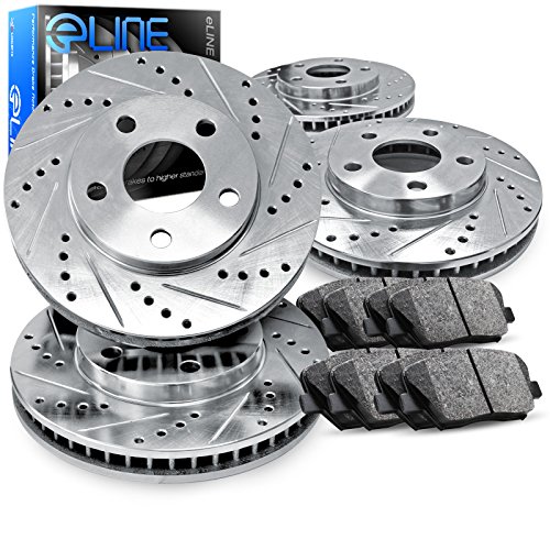 For 2007-2018 Jeep Wrangler Front Rear Drill Slot Brake Rotors+Ceramic Pads