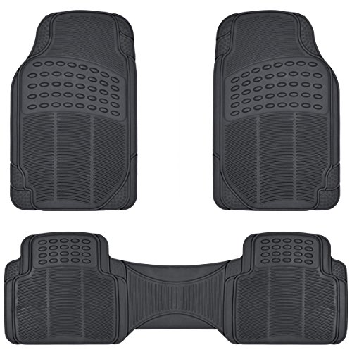 BDK ProLiner Heavy Duty Rubber Auto Floor Mats Liner for Auto - All Weather 3 Piece Set (Black)