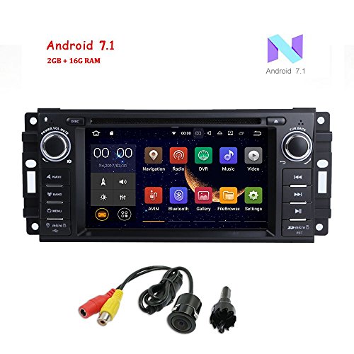 MCWAUTO Android 7.1 Car Stereo GPS DVD Player for Dodge Ram Challenger Jeep Wrangler JK Head Unit Single Din 6.2” Touch Screen Indash Radio Receiver with Navigation Bluetooth/3G/Rear Camera