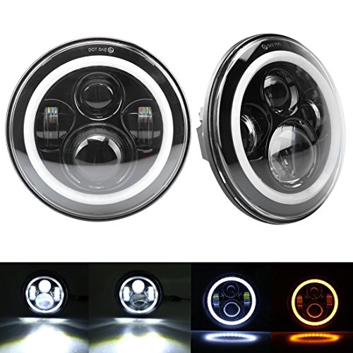 7 Inch Cree LED Headlights with White Halo Ring Angel Eyes+Amber Turn Signal Halo For Jeep Wrangler JK TJ CJ