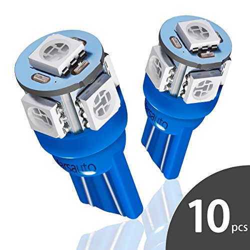 Marsauto 10pcs Blue T10 194 168 Bright Instrument Panel Dashboard LED Light Bulbs No-polarity 2825 5SMD Dome Map License Plate Lights Lamp 12V (Pack of 10)