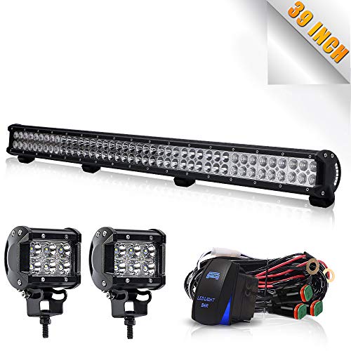 TURBOSII 39" Led Light Bar Led Work Light 252W Spot Flood Combo Beam Offroad Light Daytime Runing Light with 4" Led Cue Pods & Wirng Harness Kit For Jeep Tractor Boat Off-Road SUV ATV Truck