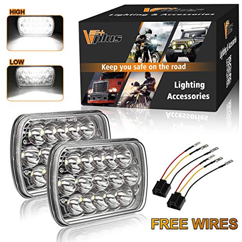 Partsam 7x6 LED Headlights H6054 5x7 Headlamp Sealed Beam Hi/Low Cree w/ H4 Wiring Harness Replacement for Jeep Wrangler YJ XJ Cherokee Toyota Tacoma Chevy Express Van K5 S10 Camper Trucks (2PCS)