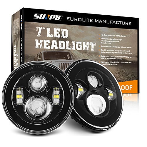 Sunpie Black 7" Round LED Projection Headlights Kit for Jeep Wrangler Jk TJ LJ Rubicon Sahara Willys Hummer H1 H2