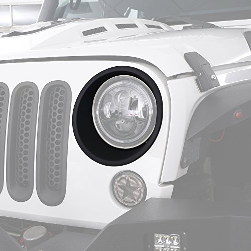 Hooke Road Matte Black Headlight Bezels Headlight Cover Trim 2007-2018 Jeep Wrangler JK & Wrangler Unlimited