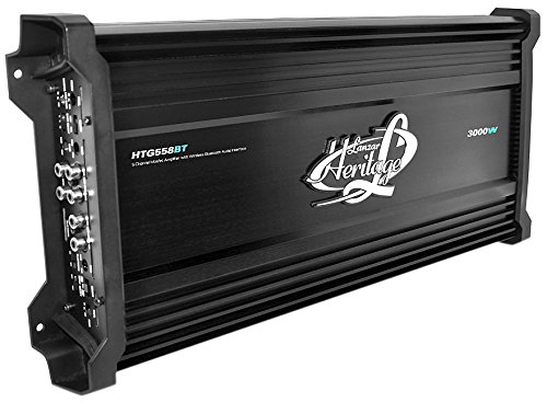 Lanzar Amplifier Car Audio, 3,000 Watt, 5 Channel, 2 Ohm, Bridgeable 4 Ohm, MOSFET, RCA Input, Bass Boost, Mobile Audio, Amplifier for Car Speakers, Car Electronics, Wireless Bluetooth (HTG558BT)