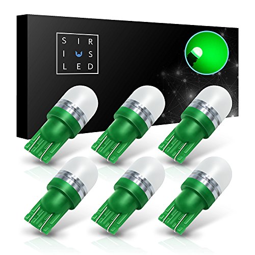 SiriusLED Super Bright 1W 360 Degree Projector LED Bulbs for Interior Car Lights Gauge Instrument Panel License Plate Dome Map Side Marker Courtesy T10 168 194 2825 W5W Green Pack of 6