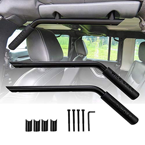 Lyon Black Wild Boar Grab Handle Jeep Wrangler JK 2007-2018 Unlimited Accessories Brushed Hard Steel Solid Rear Door Handle / 4 Doors