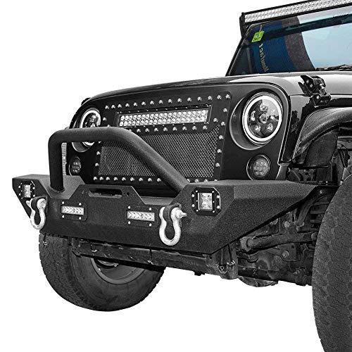 LEDKINGDOMUS Rock Crawler Front Bumper for 07-18 Jeep Wrangler Unlimited JK with LED Lights & Winch Plate & D-rings