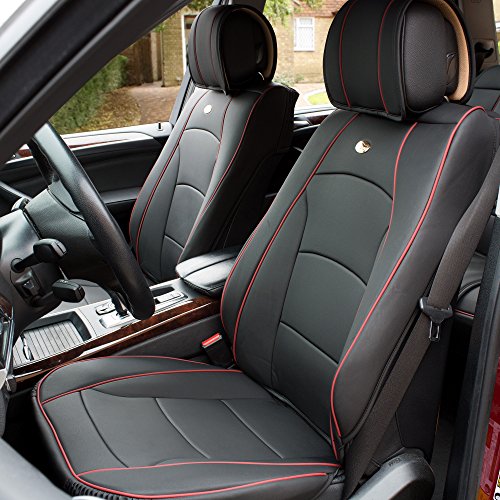 FH Group PU205BLACKREDTRIM102 Seat Cushion (Ultra Comfort Leatherette Front (Airbag Compatible) Red Trim)