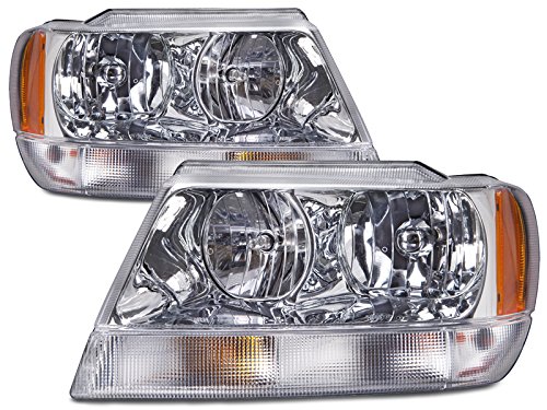 Headlights Depot Replacement for Jeep Grand Cherokee Laredo New Chrome Headlights Set (Limited Style)