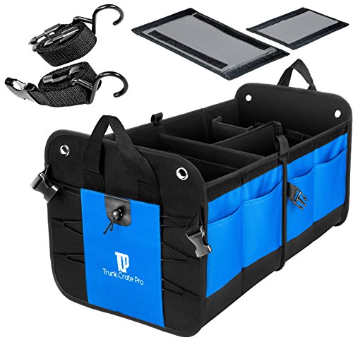 TrunkCratePro Collapsible Portable Multi Compartments Heavy Duty Non-Slip Cargo Trunk Organizer Storage, Blue