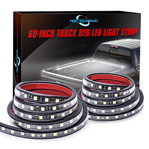 MICTUNING 2Pcs 60" White LED Cargo Truck Bed Light Strip Lamp Waterproof Lighting Kit with On-Off Switch Fuse 2-Way Splitter Cable for Jeep Pickup RV SUV and More