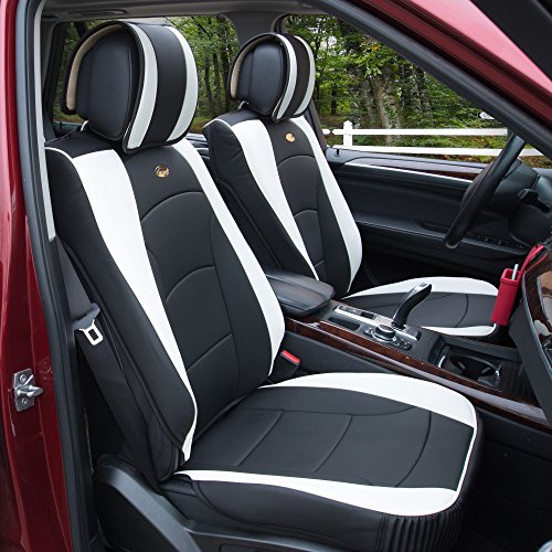 FH Group PU205WHITE102 Black PU205102 Ultra Comfort Leatherette Front Seat Cushions (Airbag Compatible) White