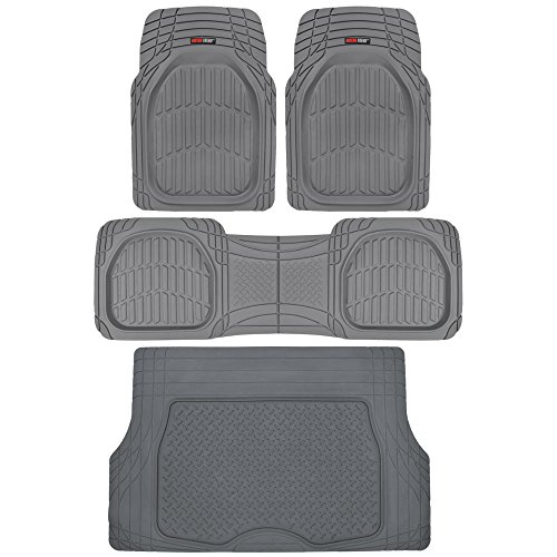 Motor Trend 4pc Gray Car Floor Mats Set Rubber Tortoise Liners w/ Cargo for Auto SUV Trucks