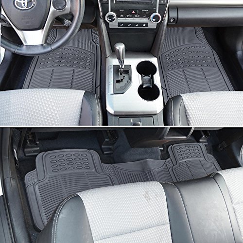 BDK ProLiner Heavy Duty Rubber Auto Floor Mats Liner for Auto - All Weather 3 Piece Set (Gray)