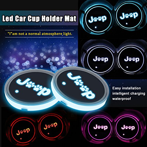 SUNPIE Cup Holder Mats Pads with Dog Paw Paws RGB Lights for Jeep Wrangler JK Unlimited Grand Gherokee Compass Patriot Renegade Commander Accessories Interior Decoration Atmosphere Lamps Light