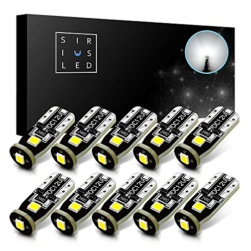 SiriusLED Extremely Bright 3030 Chipset LED Bulbs for Car Interior Dome Map Door Courtesy License Plate Lights Compact Wedge T10 168 194 2825 Xenon White Pack of 10