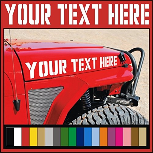 Your Custom Text 3" Vinyl Hood Decals | Stickers | Jeep Wrangler 4x4 CJ TJ YK JK XJ Personalized