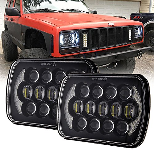(Pair) 5''x7'' 6''x7'' High Low Beam Led Headlights for Jeep Wrangler YJ Cherokee XJ H6054 H5054 H6054LL 69822 6052 6053 with Angel Eyes DRL (Black 105w Osram Chips)